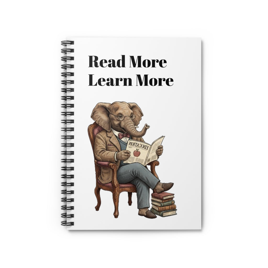 Read More Learn More Spiral Notebook — Elephant Reading Journal, Student School Notebook