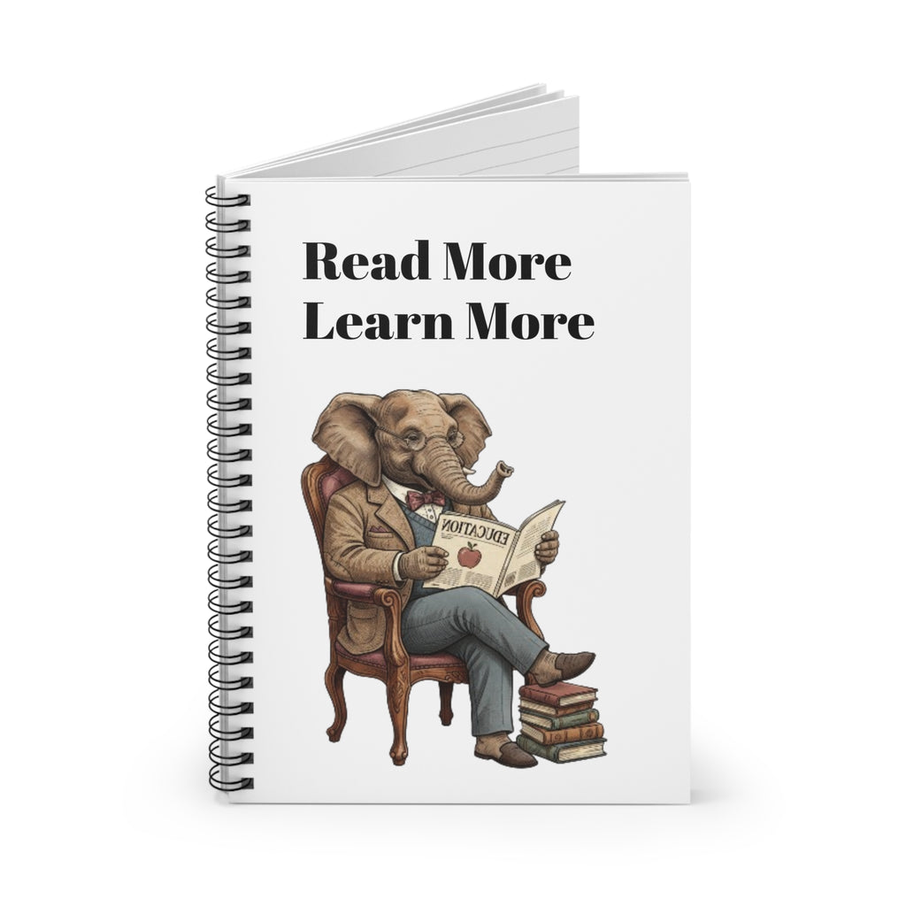 Read More Learn More Spiral Notebook — Elephant Reading Journal, Student School Notebook