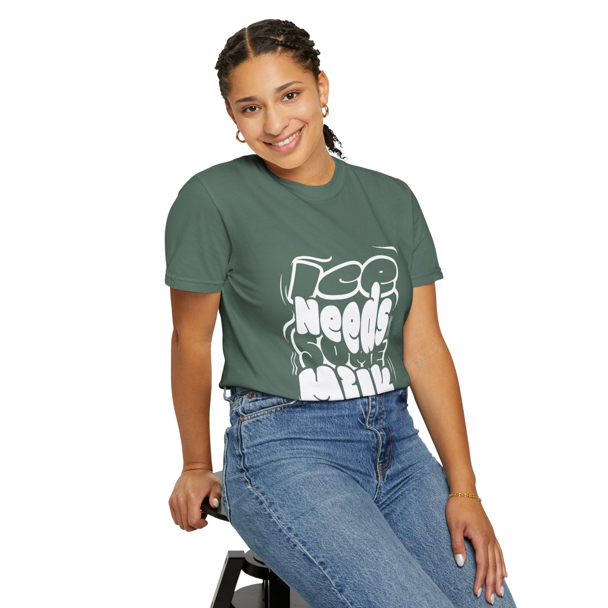 Graphic Tee — "Ice Needs Milk" Retro Bubble Letter T‑Shirt