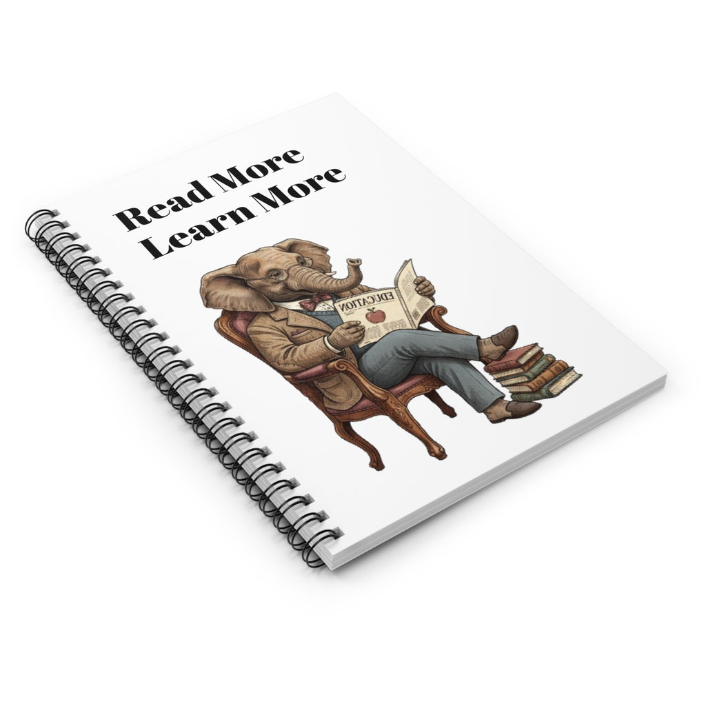 Read More Learn More Spiral Notebook — Elephant Reading Journal, Student School Notebook